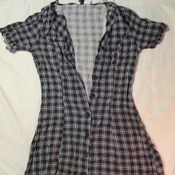 Divided button up plaid shirt dark blue white stripes size us 4 - Picture 1 of 7